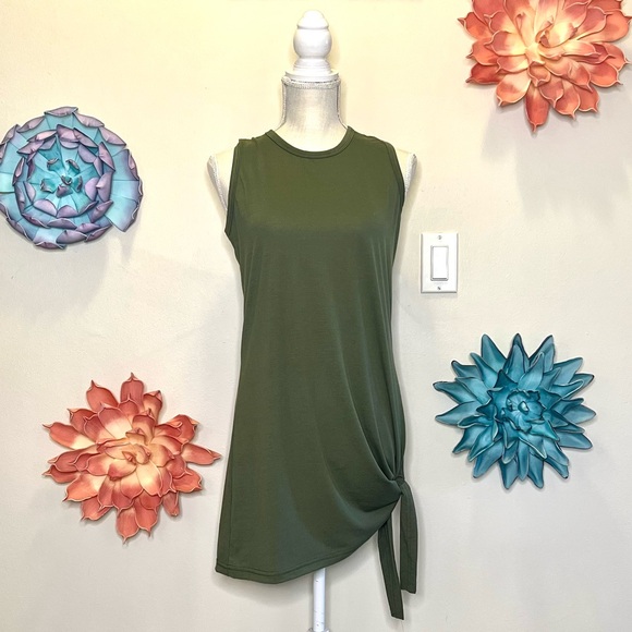 Olive 🫒 Green, Racerback, Side-Tie Tunic Dress - Picture 2 of 3